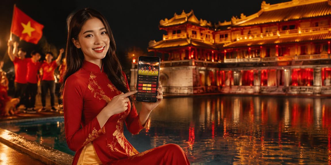 Không khí lễ hội tại Huế với màn hình ứng dụng casino và người chơi tận hưởng không gian văn hóa